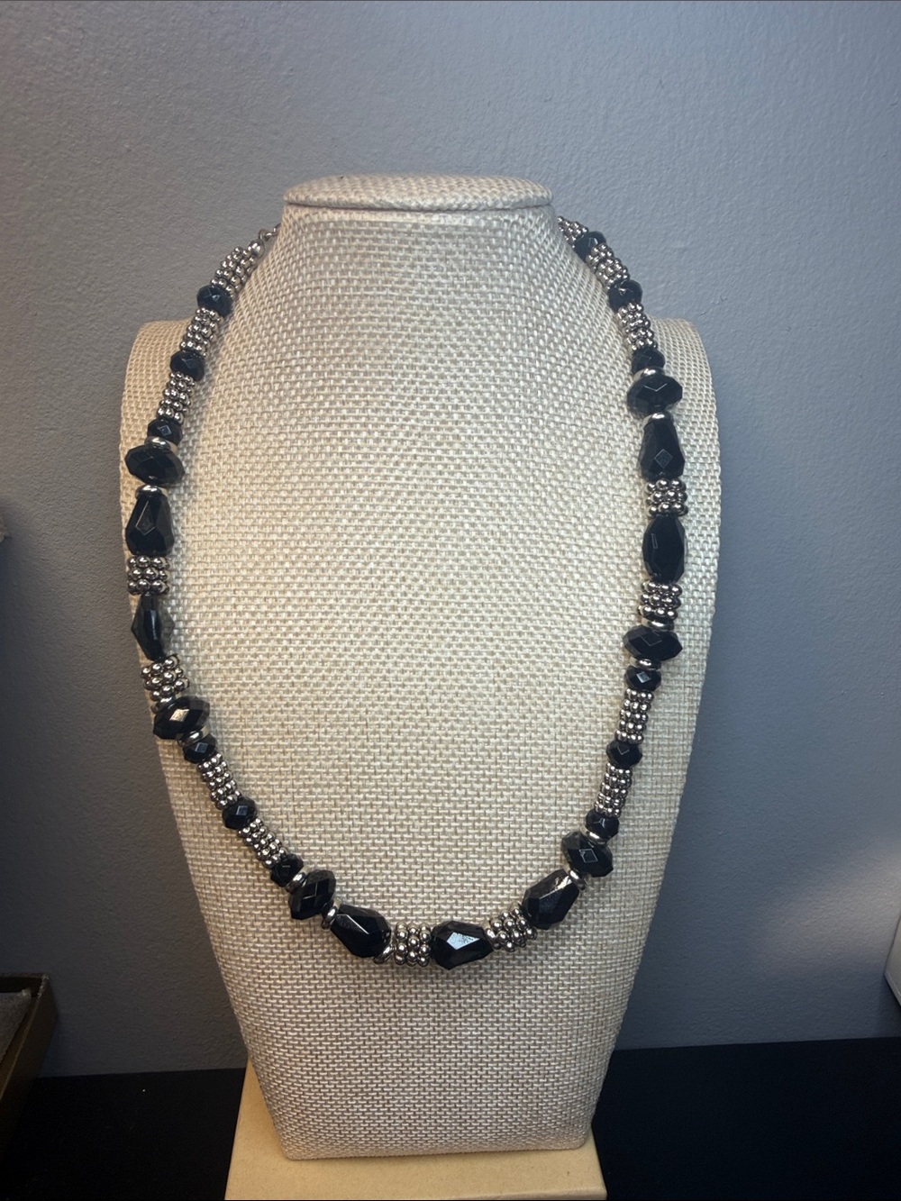 Napier Black Beaded Necklace with Silver Accents